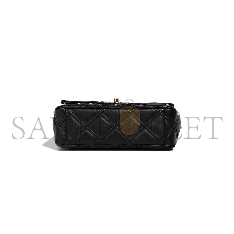 CHANEL BLACK LAMBSKIN QUILTED PEARL STUDDED FLAP BAG WITH GHW (24*16*7.5cm)